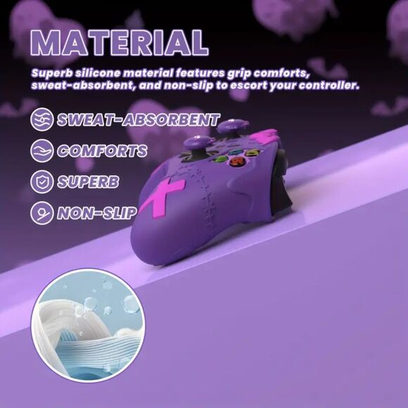 Goth Emo Gamer Girl Kawaii Cute Purple Xbox Controller Cover w/ Thumb Bat Grips - Picture 9 of 9